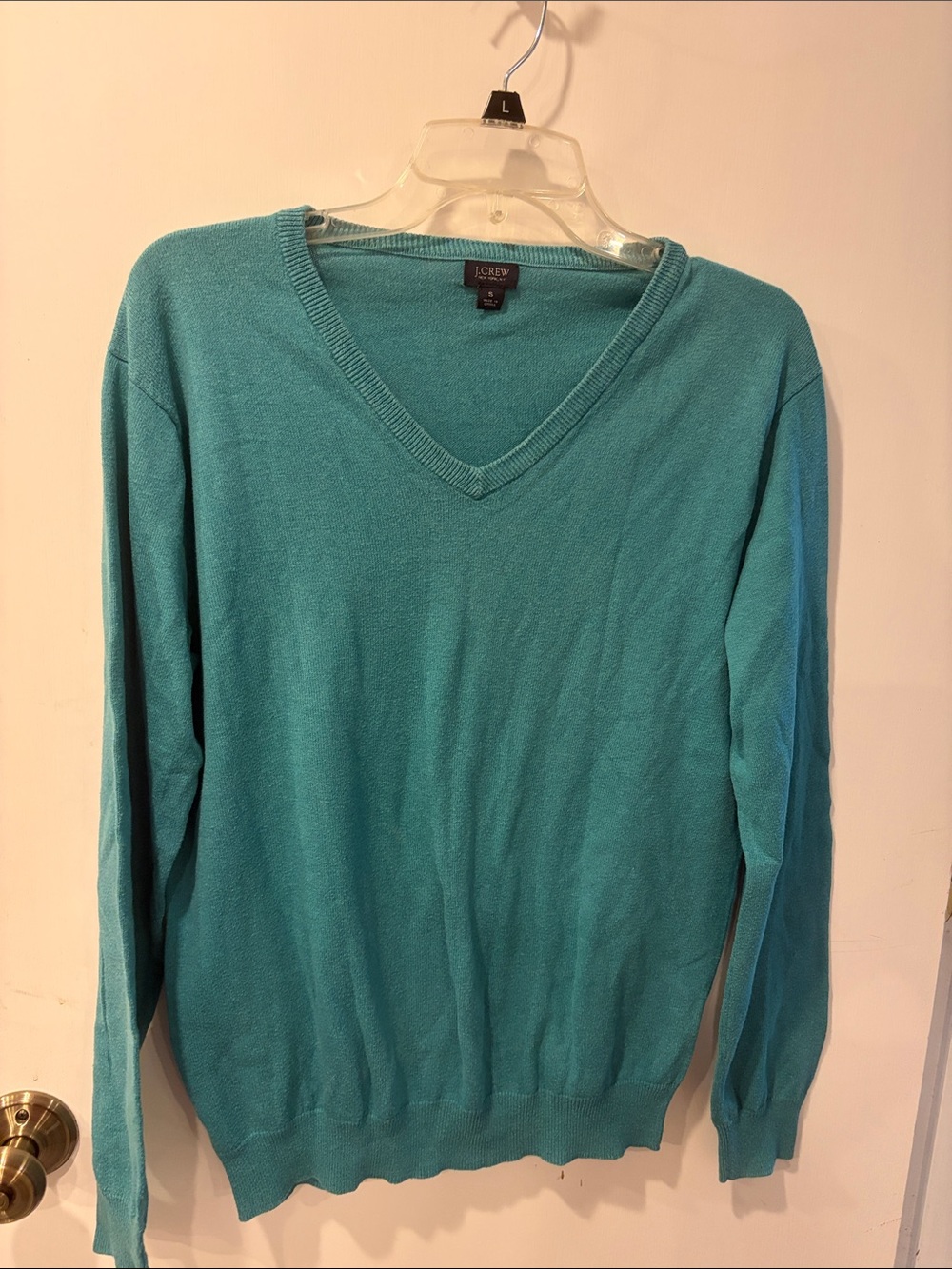 J. Crew women’s V-Neck Sweater in Teal Blue-Green large long sleeve